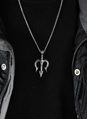 复古北欧神话海神波塞冬三叉戟钛钢项链男士小众文化配饰挂坠