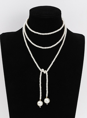 长款多功能珍珠毛衣链 简约纯白色出街混搭叠戴长款珍珠项链