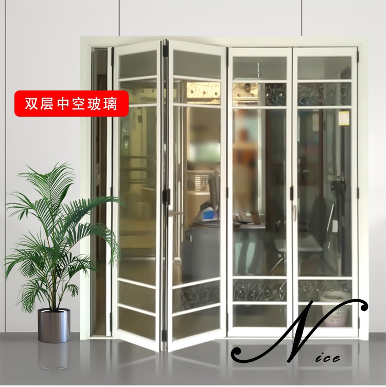 新品双层中空折i叠门钢化玻璃门卫生间门黑色推拉伸缩