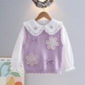 女童衣服毛衣背心衬衣上衣2025春秋儿童针织衫 中童女童装