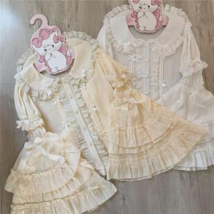 现货原创洛丽塔Lolita内搭娃娃领可拆短袖拼接姬袖长袖衬衫女上衣