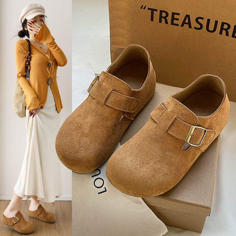 小个子内增高全包勃肯鞋女2026春季新款厚底一脚蹬乐福鞋博肯鞋子