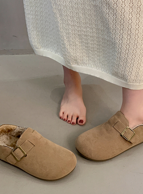 大码全包加绒勃肯鞋女冬季2025新款一脚蹬孕妇二棉豆豆鞋博肯棉鞋