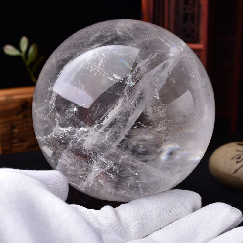 三寸球十厘米优质天然白水晶球摆件收藏巴西矿石证书一物一图
