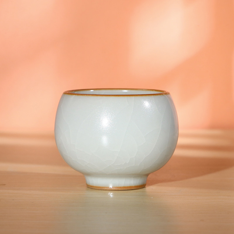 善窑厂善款老月白釉景德镇高温汝瓷开片可养迷你妙玉杯茶杯主人杯