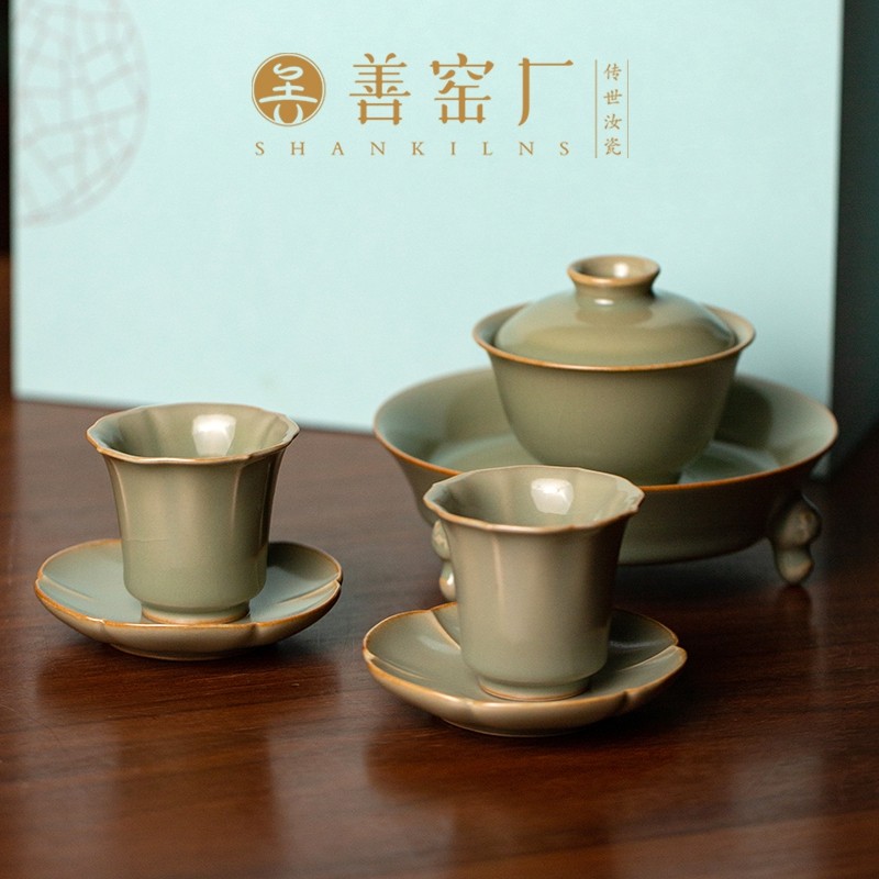 善窑厂李善明汝窑粉青茶具套装汝瓷功夫茶具家用陶瓷盖碗高端礼品