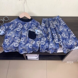 儿童夏季薄款棉绸套装凉爽速干 男女童休闲七分裤宝宝夏天透气t恤