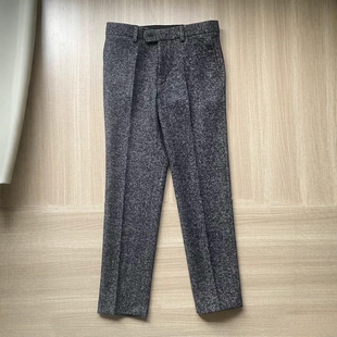 冬季新款加厚男士小直筒长裤复古猎装人字纹裤子男雪花呢羊毛呢裤