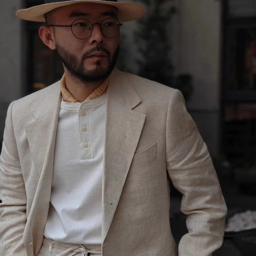 自家品牌那不勒斯亚麻西服修身