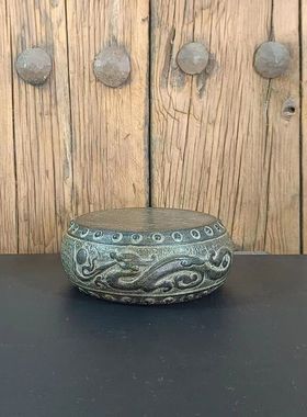 仿古龙纹茶杯垫茶道茶具茶道山西石雕天然青石二龙戏珠石鼓壶承