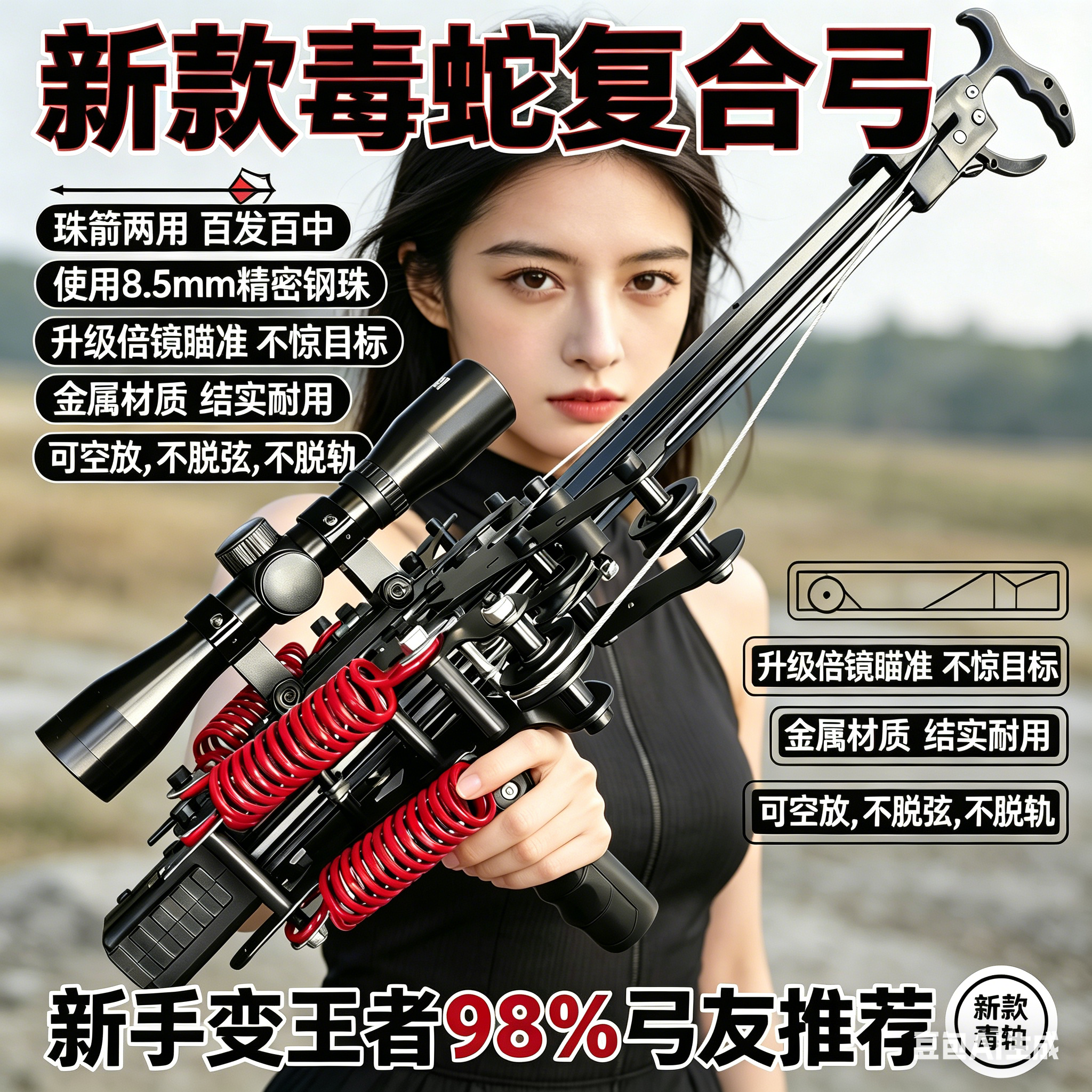 新款毒蛇50连发激光瞄准复合弓成年人专用钢珠两用高精度户外弹弓