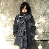 小猫藏星StarryKitty原创翻领波点大衣冬毛呢加厚「灰调韩亚氛围