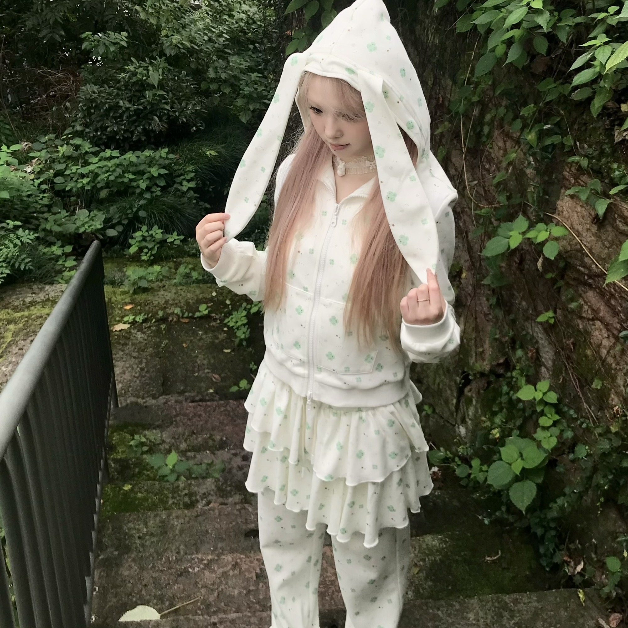 小猫藏星StarryKitty四叶草兔耳短卫衣外套秋冬y2k套装「幸运降临