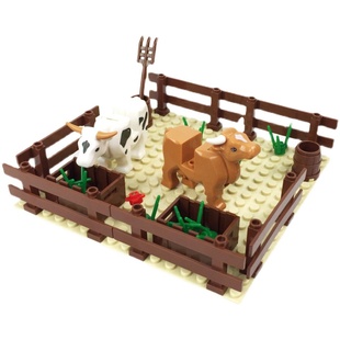 国产积木 农场积木牛栏牛棚养殖场黄牛 奶牛拼装玩具配件零件