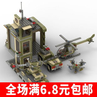 兼容国产小颗粒玩具拼装moc现代战争场景模型防御塔直升飞机战车