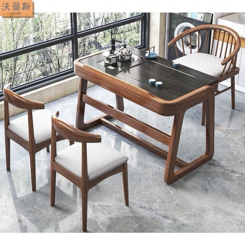 阳台实木茶桌小户型双人茶桌椅一体茶台组合功夫茶几新中式茶台桌