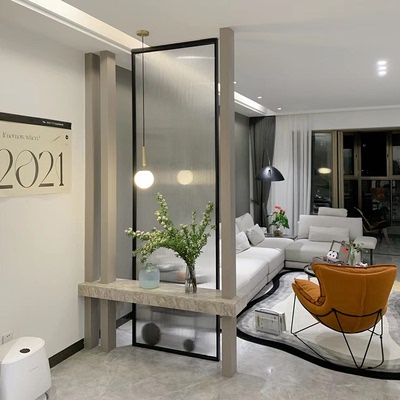 玄关屏风隔断客厅现代简约装饰轻奢入户不锈钢铁艺长虹玻璃隔断墙