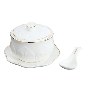 纯白迷你燕窝带盖碗陶瓷炖盅酒店家用隔水炖小号汤盅汤罐甜品蒸盅