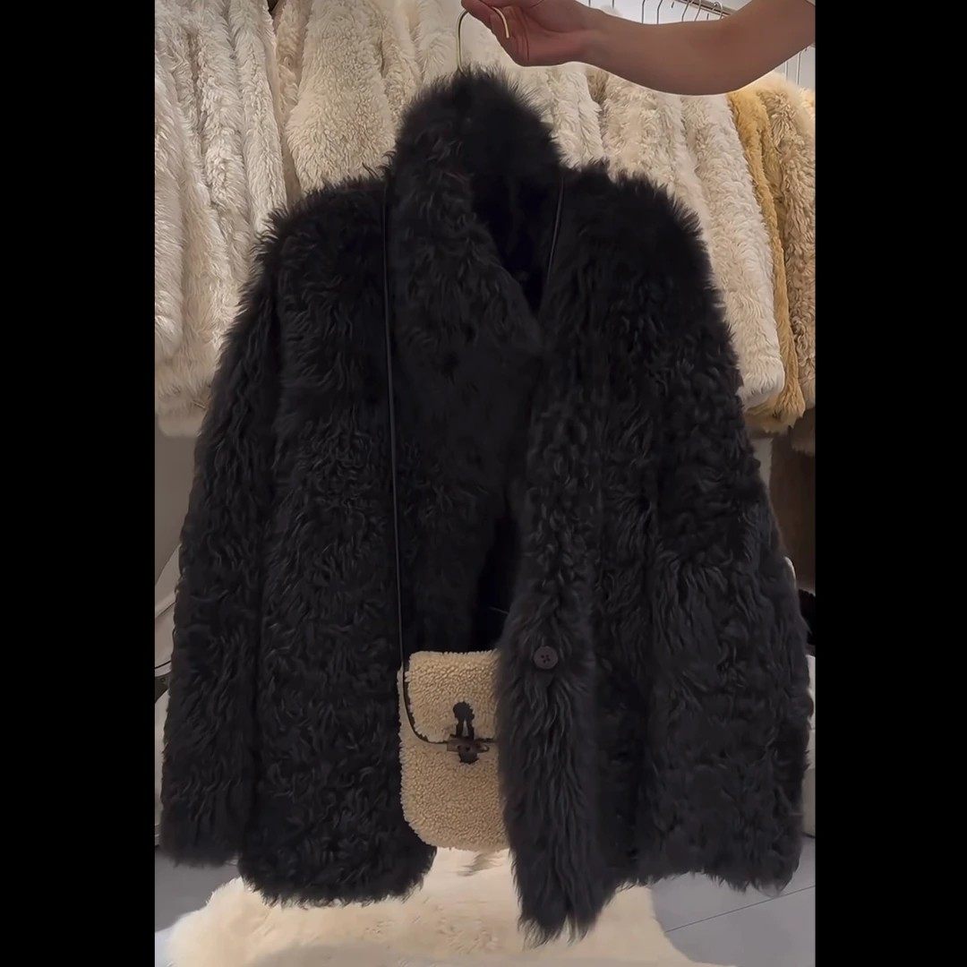 高级感黑色羊羔毛短外套女2025新品大码小众百搭显瘦小个子开衫,女装/女士精品,短外套,淘宝优惠券,粉丝福利购,淘宝优惠卷