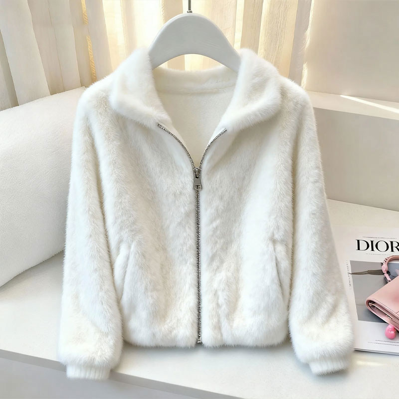 2025冬季新款白色皮毛一体短外套女立领拉链保暖百搭毛绒毛毛外套,女装/女士精品,短外套,淘宝优惠券,粉丝福利购,淘宝优惠卷