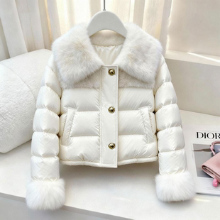 2025冬季新款白色毛领短款棉服女加厚保暖娃娃领外套减龄棉衣外套