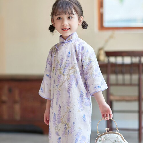 朝奈苎麻天丝儿童宝宝旗袍女童儿小女孩新中式中国风民国风国风
