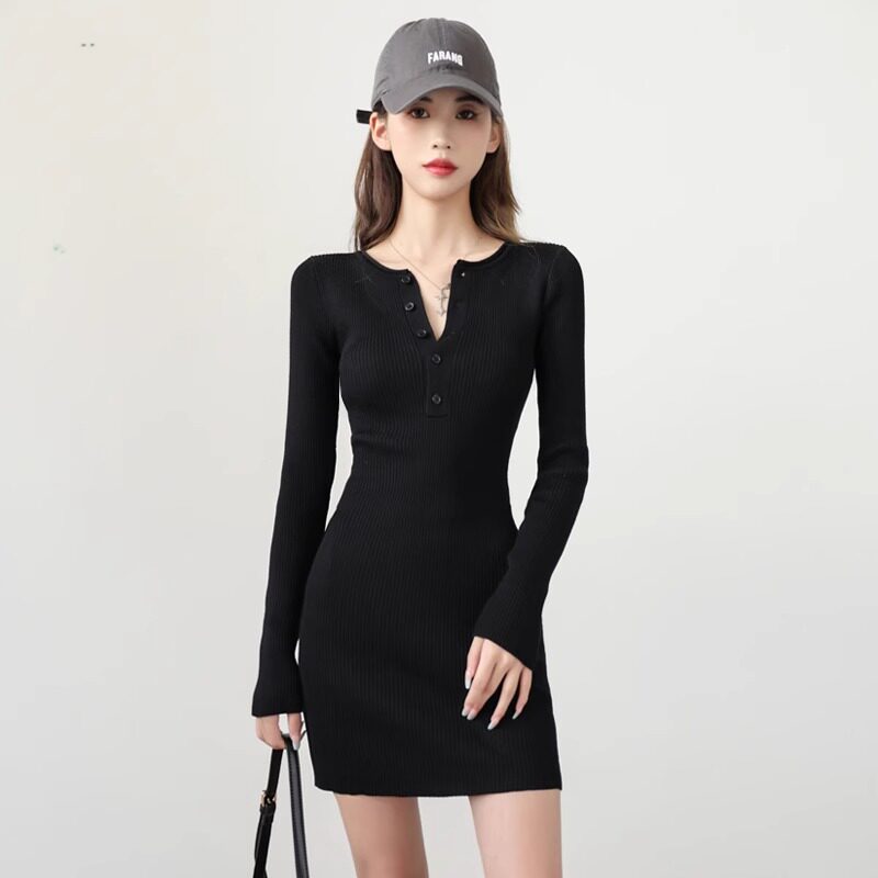 LILY MOST针织连衣裙女秋冬2023新款显瘦紧身内搭长袖包臀毛衣裙