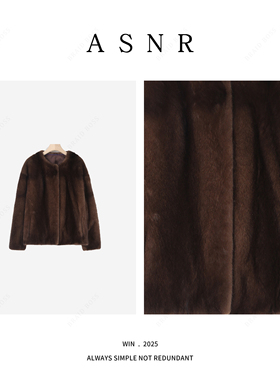 【辫子老板生日会】衣长58圆领进口天鹅绒水貂皮草女款外套 2312