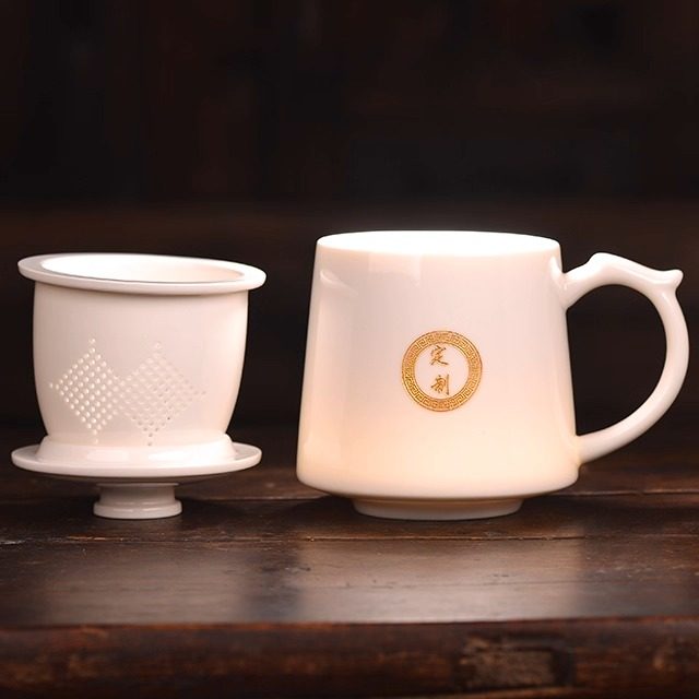 陶瓷个人杯大容量茶水分离办公杯