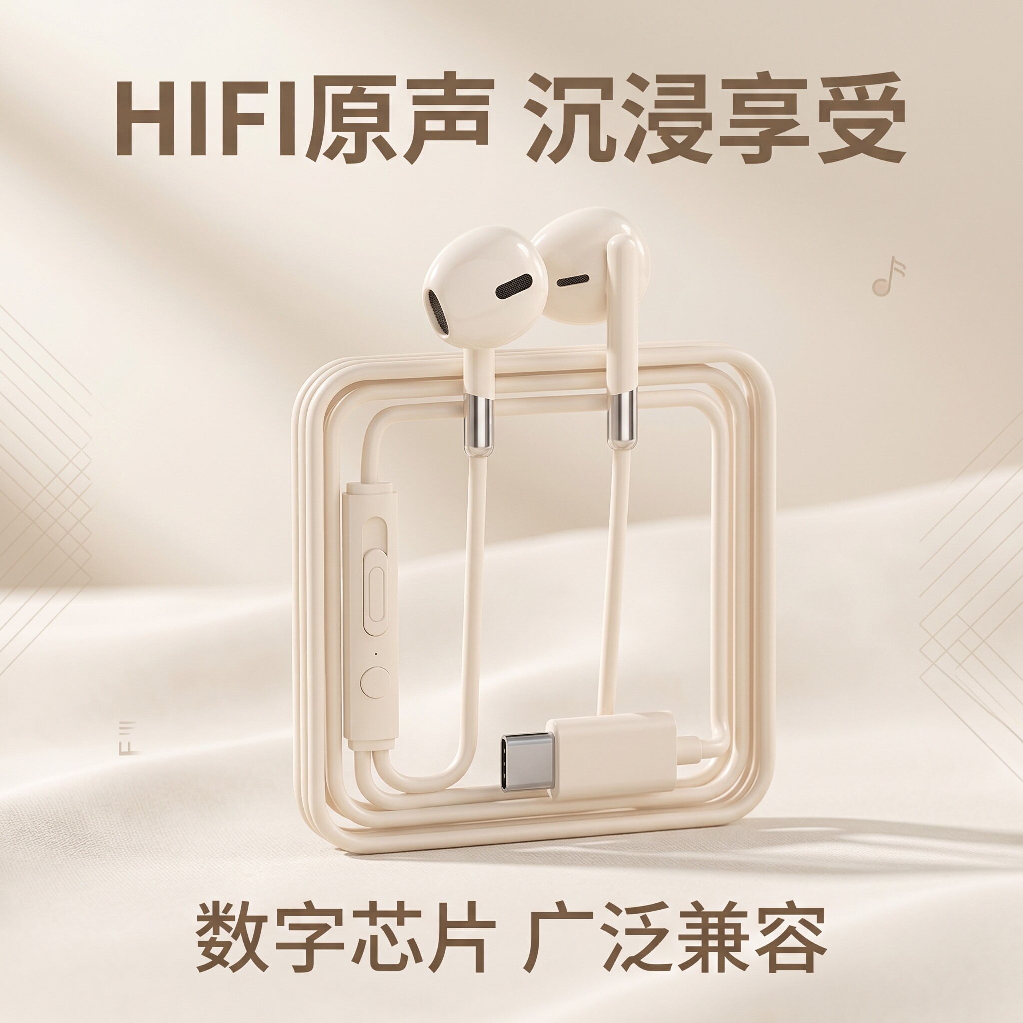耳机有线入耳typec接口圆孔高音质K歌适用于索尼华为安卓手机通用