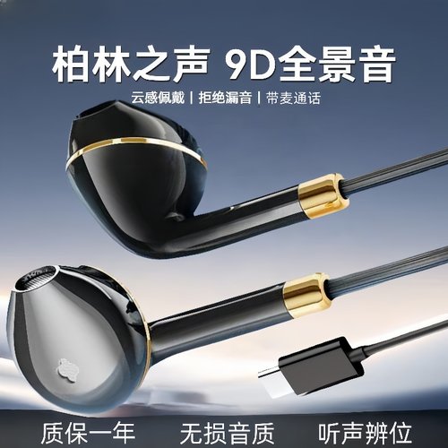 耳机有线入耳式高音质typec接口适用于华为vivo小米oppo降噪圆孔