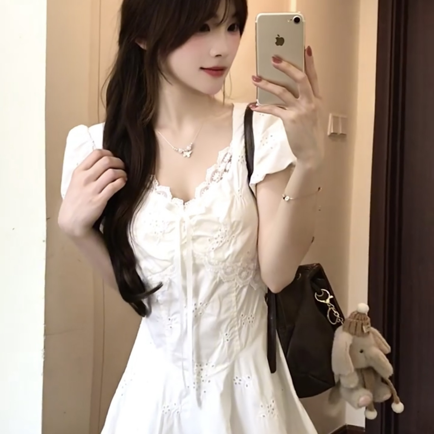 法式甜美蕾丝拼接洋装女2