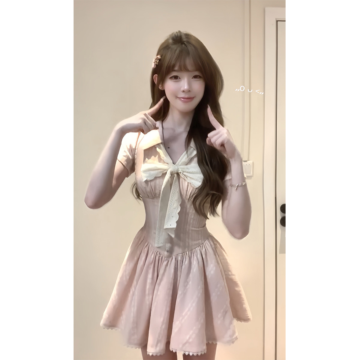 法式甜美蝴蝶结粉色洋装女夏日绝美少女生日公主裙收腰蓬蓬裙子
