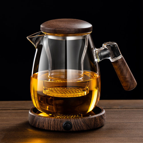 玻璃泡茶壶2026新款加厚耐高温茶壶单壶茶水分离胡桃木侧把壶套装