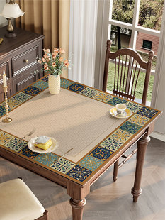 美式 轻奢高级感正方形茶几桌布防水防油免洗小方桌四方桌子餐桌垫