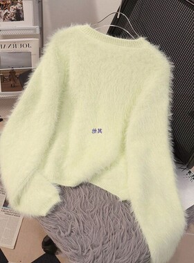 花朵温柔宽松小清新女装秋上衣服毛衣立体针织潮冬季保暖仿水貂绒