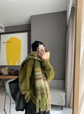 自留推荐 拉绒加厚保暖大围巾女秋冬新款韩版百搭流苏披肩情侣