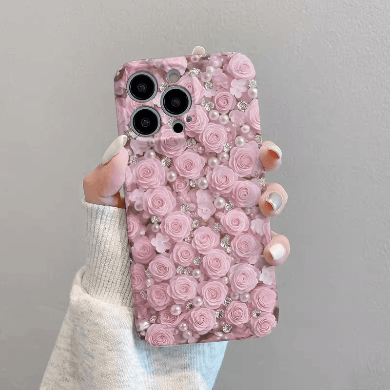 焱焱粉色玫瑰珍珠适用苹果1716菲林手机壳华为创意vivo小米15高级oppo苹果14plus全包16/12创意11简约保护套