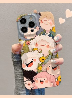 焱焱卡通笑脸小人适用苹果华为vivo小米oppo红米荣耀一加iPhone16手机壳15promax菲林14防摔i13新款12女mate7