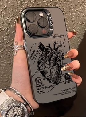 焱焱适用苹果15promax手机壳心脏素描iphone15pro保护套个性14plus艺苹果华为OPPOVIVO小米荣耀红米1加三星