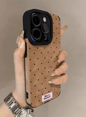 焱焱满屏黑色小波点适用iPhone16plus/15promax翻毛皮手机壳14/13/12套超火华为mate60/p70创意vivo小米Oppo