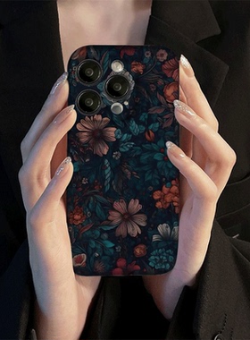 焱焱适用苹果oppo华为vivo荣耀iphone14promax新款15pro/13情侣12/11/mate60pro/p40pro手机壳黑色系涂鸦花朵