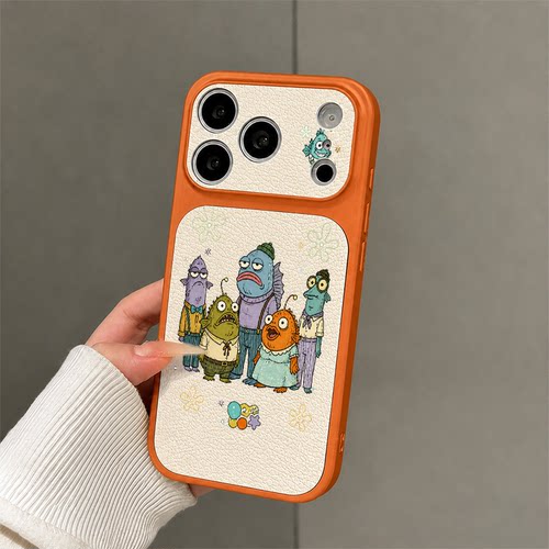 深海怪咖适用苹果17promax手机壳iPhone16pro新款15Plus高级感皮质15卡通14ins风13多巴胺12防摔皮纹高颜值11