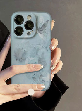 蓝色蝴蝶新中式菲林适用苹果14ProMax手机壳iPhone13软壳12Pro新款iPhone11高级感XR简约XSMAX/7/8PLUS二合一