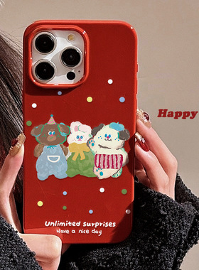 焱焱酒红萌系ins油画小熊适用苹果17promax好看的手机壳iPhone17手机壳16Pro可爱11小众Xr少女心14Puls全包保