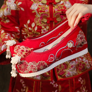 中式婚礼汉服婚鞋女秀禾增高明制禾秀敬酒服鞋子古风女鞋刺绣布鞋
