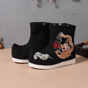 冬儿童绣花鞋男童老北京布鞋汉服鞋子加绒中国风学生古装表演棉靴