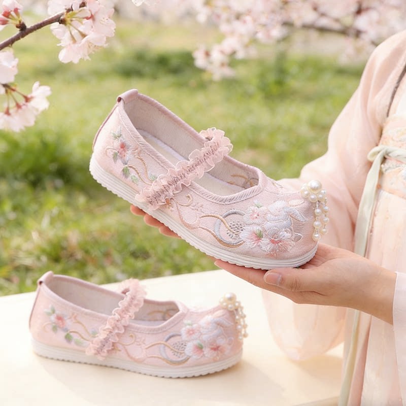 老北京手工布鞋汉服鞋春季女童鞋透气儿童配旗袍古风中国风绣花鞋