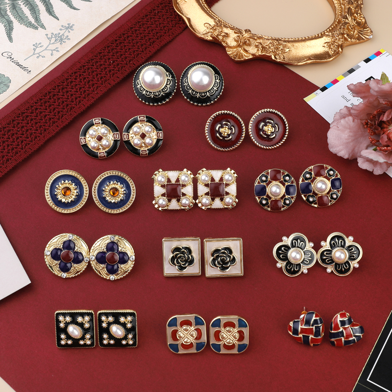 中古法式优雅925银针耳钉 复古港风古董年代感滴油珐琅耳环耳夹女