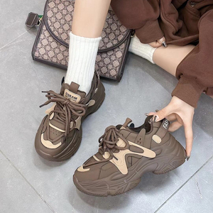 莱菲迪加绒老爹鞋女2023冬季新款圆头系带松糕厚底显瘦保暖运动鞋